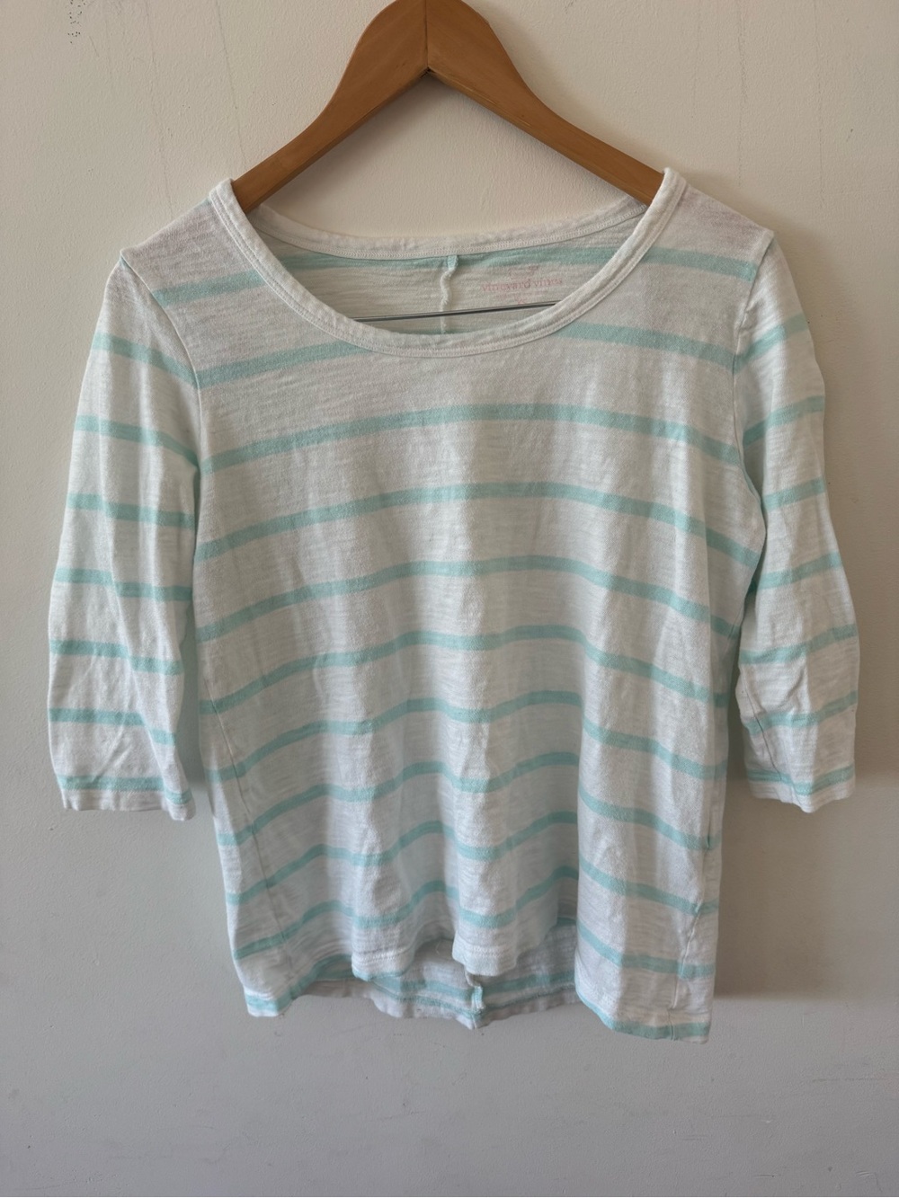 Vineyard Vines Striped Scoop Neck Women's Top in Mint and White, cotton, XS